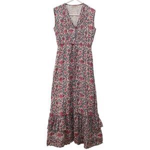 Banjanan Dress Womens XS Floral Maxi Tiered Sleeveless Prairie Boho Cannes FLAWS